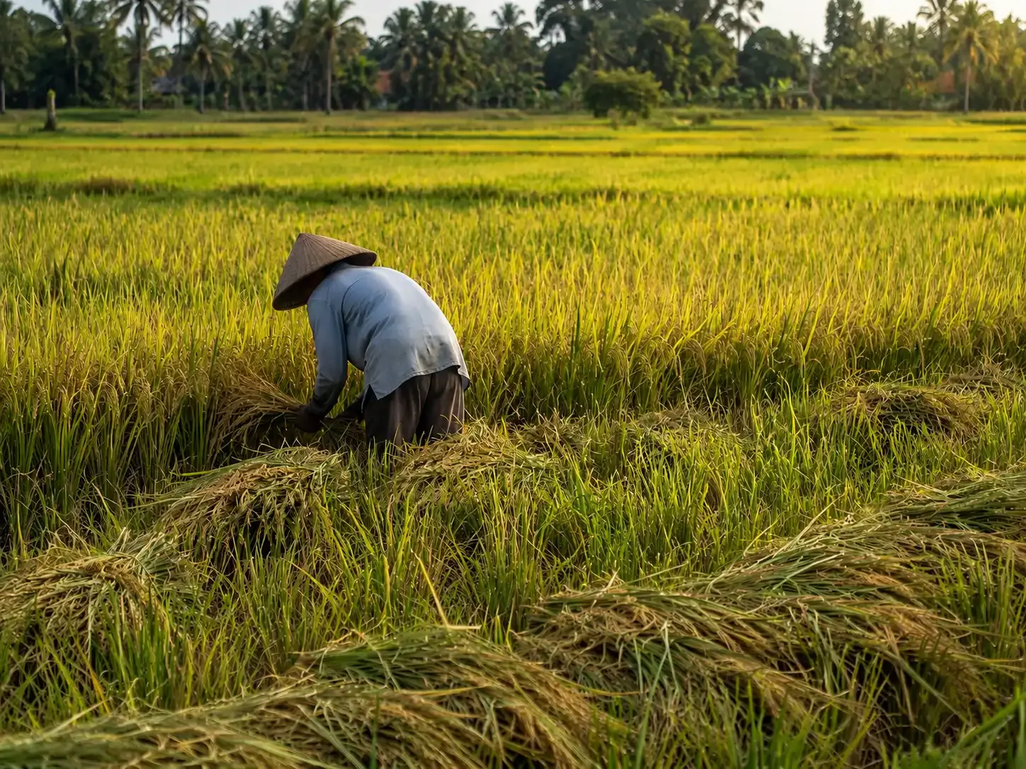 Tangan petani memegang hasil panen